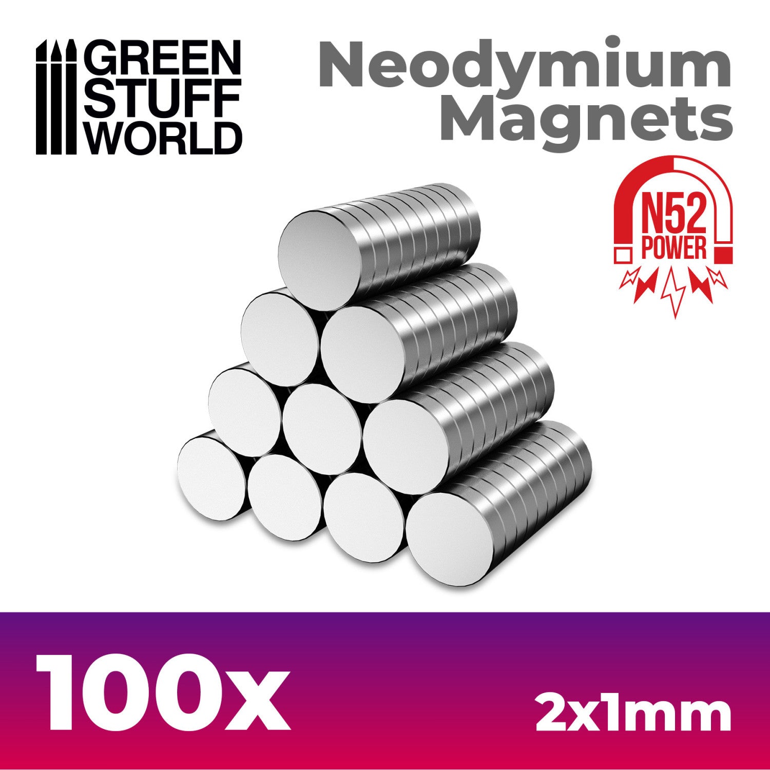 Magneti Neodimio 2x1mm - 100 unità (N52) - Green Stuff World